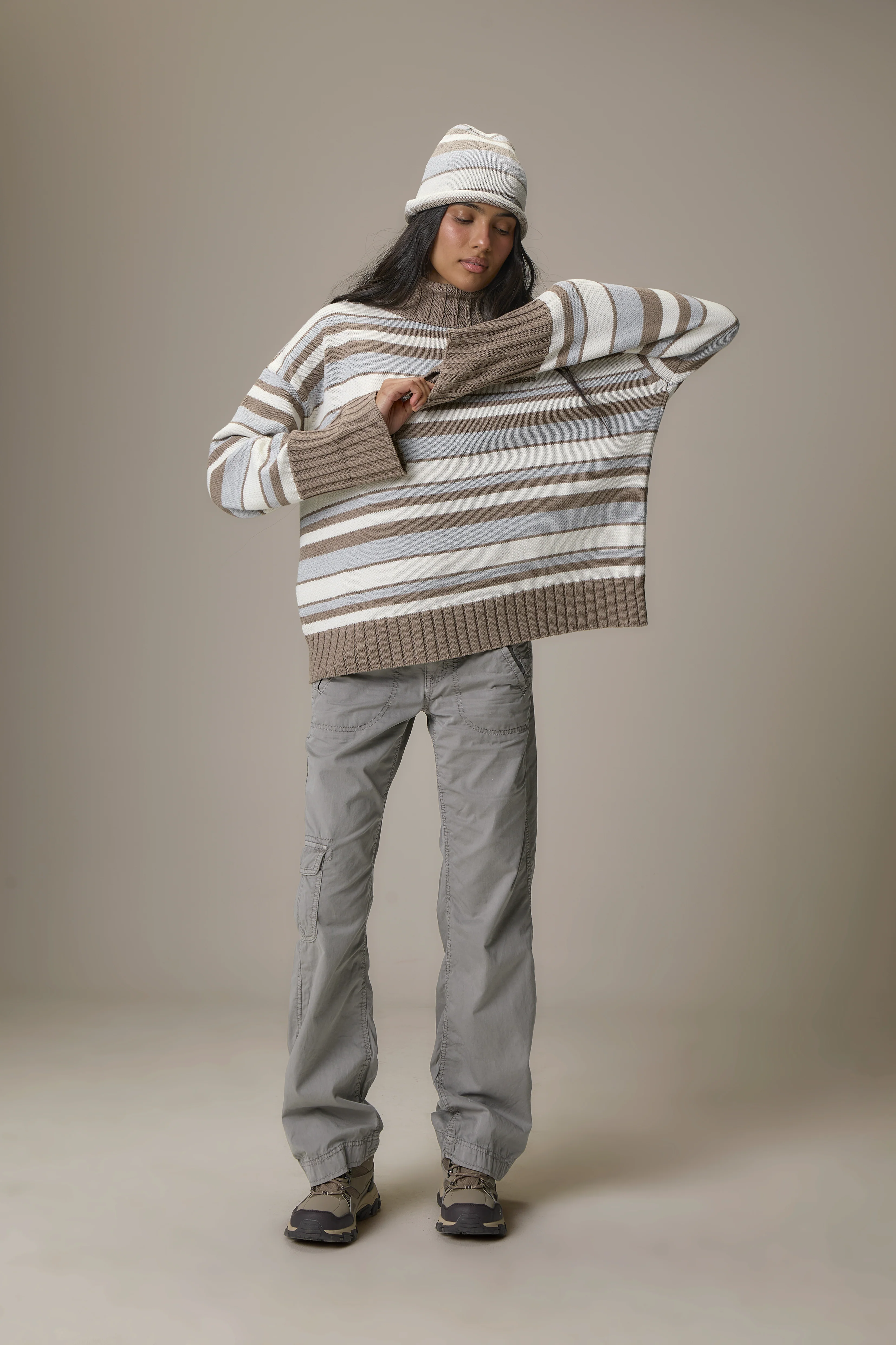 Bella Stripe Roll Neck in Grey - Image 7