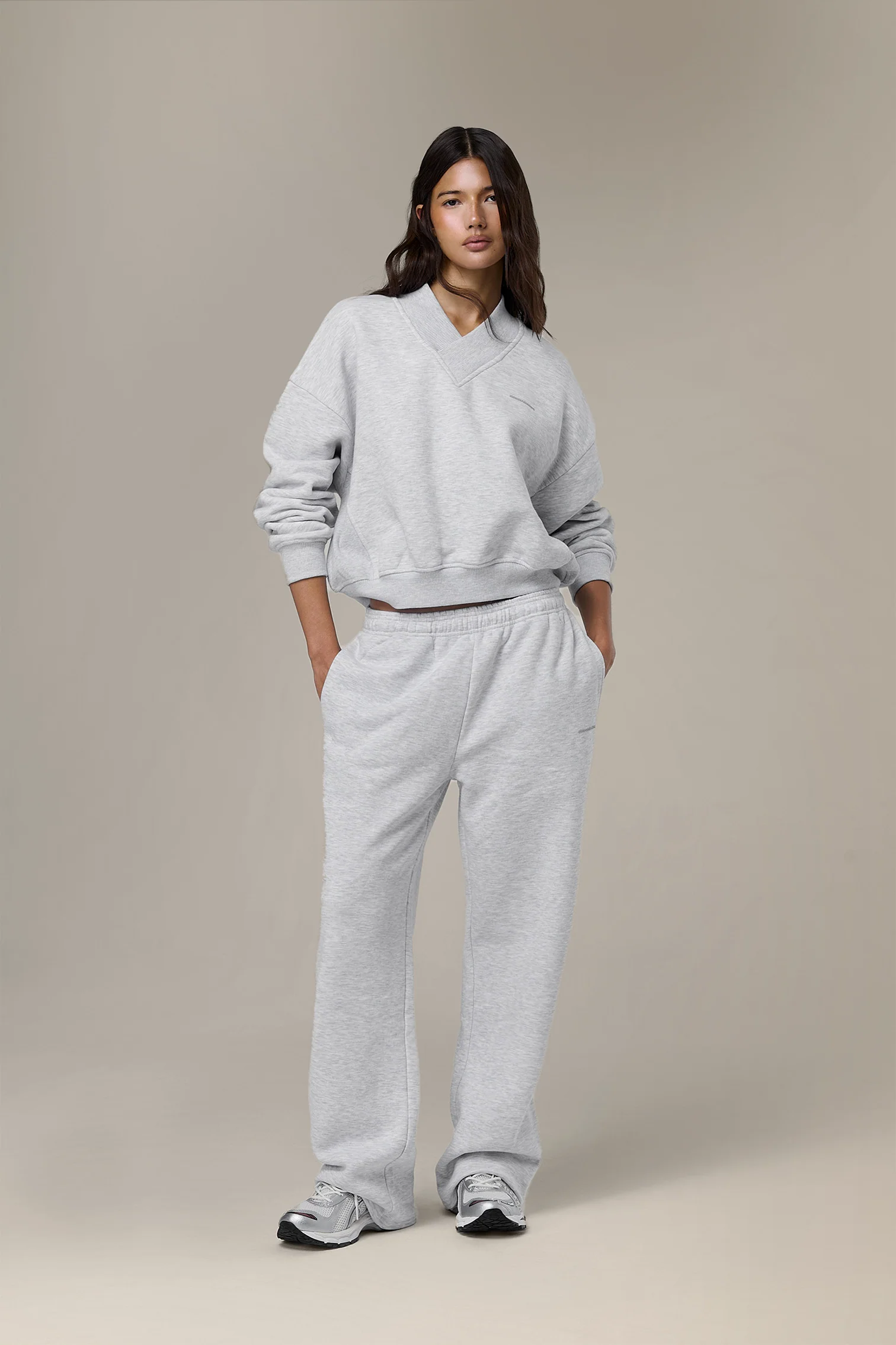Trademark V Neck Shrunken Sweatshirt in Passive - Image 7